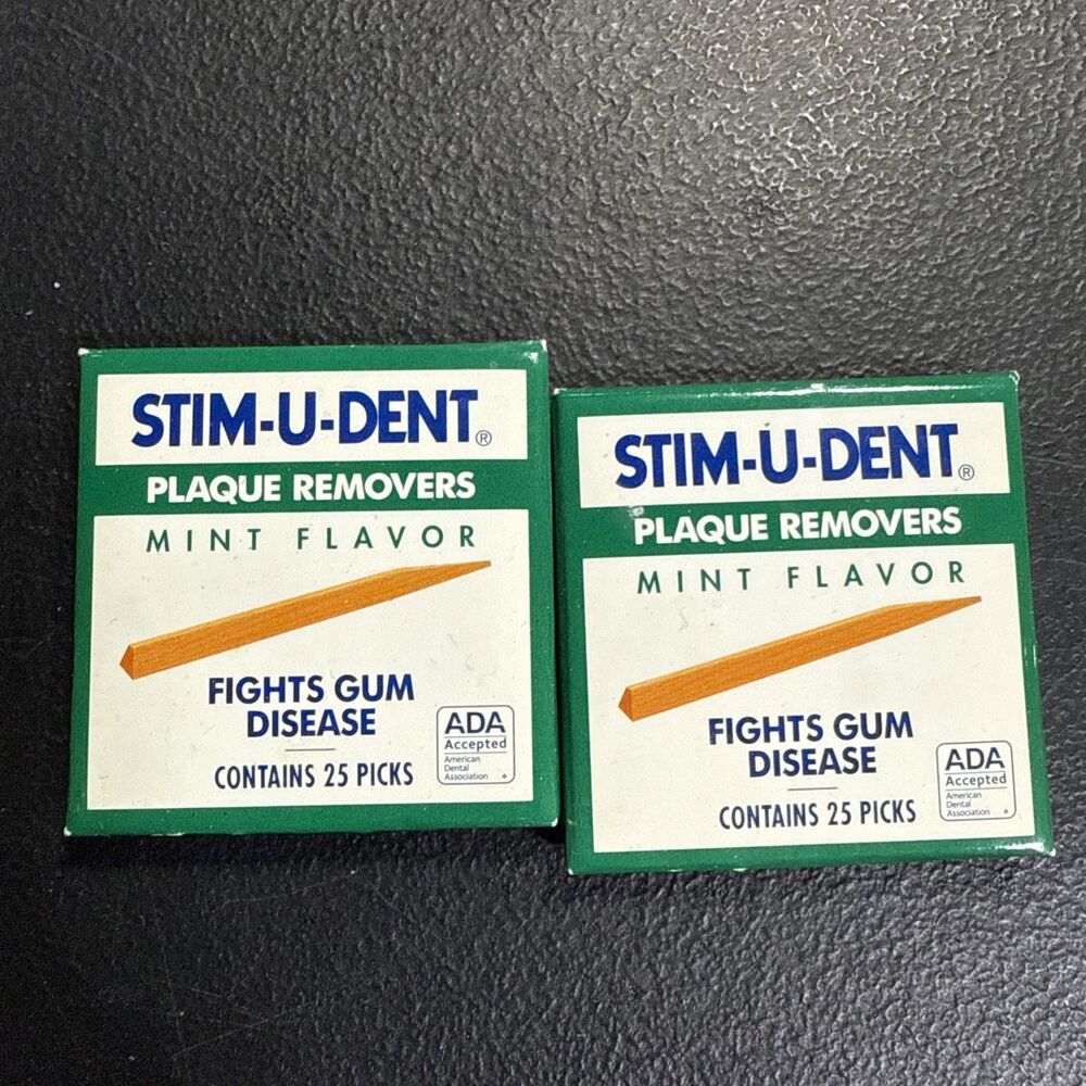 Vintage Lot Of 2 STIM-U-DENT Wood Plaque Removers New 50 Total